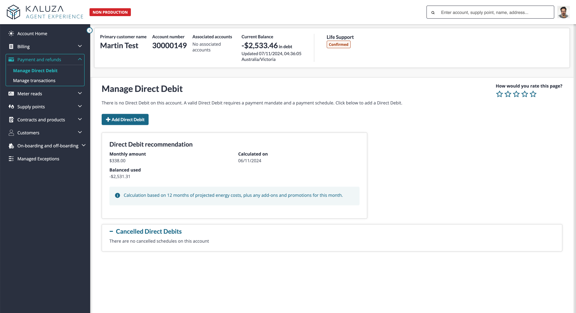 Legacy Direct Debit setup