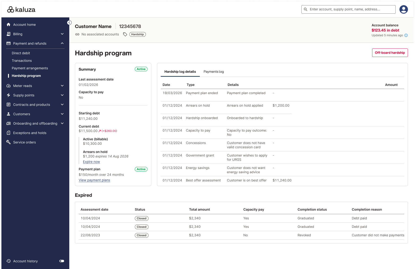 Hardship dashboard