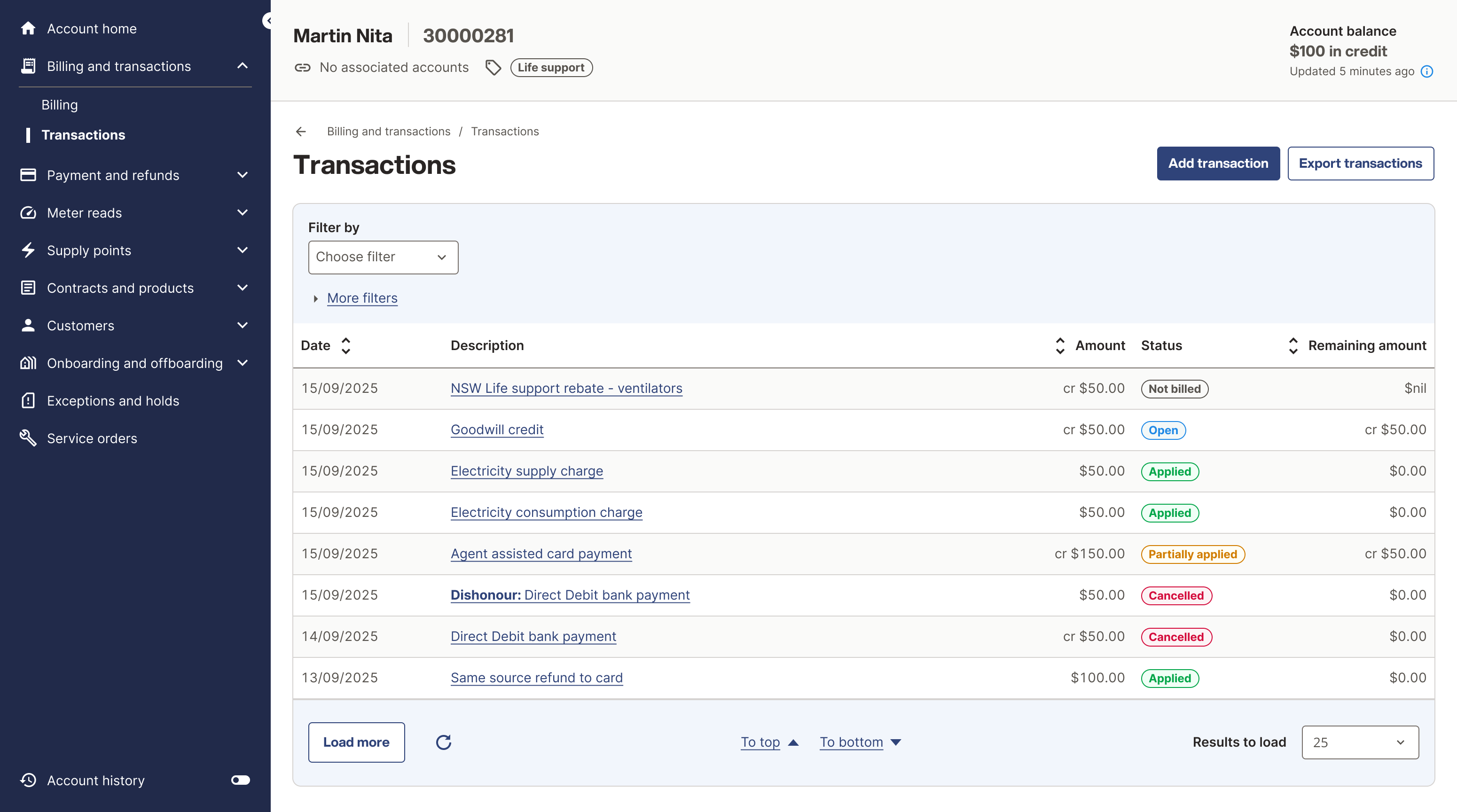 Transactions after